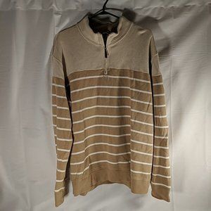 Land's End Quarter 1/4 Zip Pullover Sweater Beige Tan Striped Long Sleeve XXL 2X